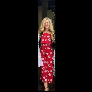 EUC VICI Red with white florals Culotte Jumpsuit